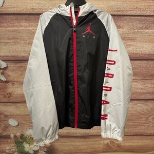 Nike Air Jordan Boys Hooded Windbreaker Jacket Black White Red Youth Large 12-13